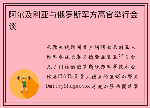 阿尔及利亚与俄罗斯军方高官举行会谈